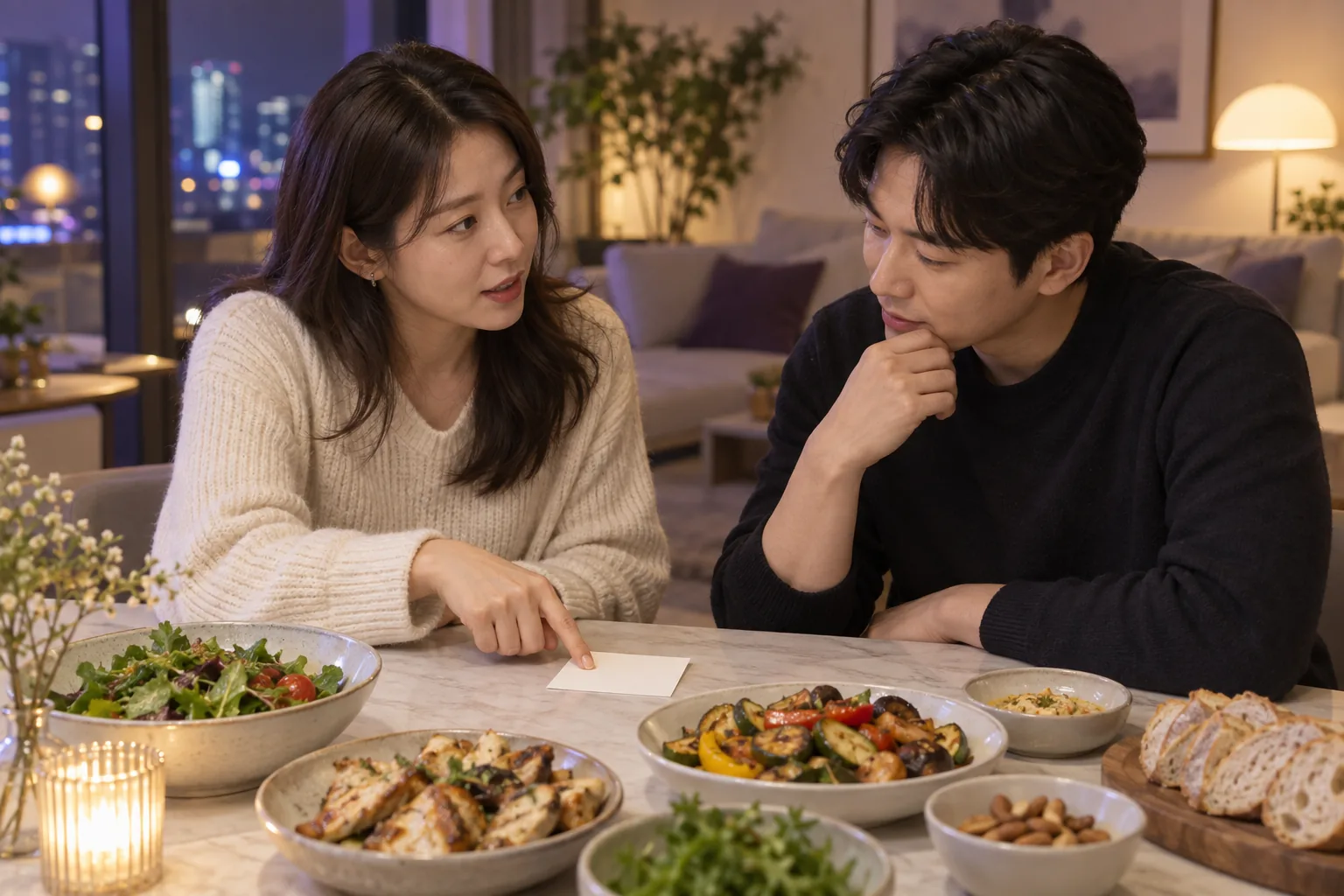 음식 알레르기와 기피 식재료를 주문 전에 확인하는 한국인 성인 두 명